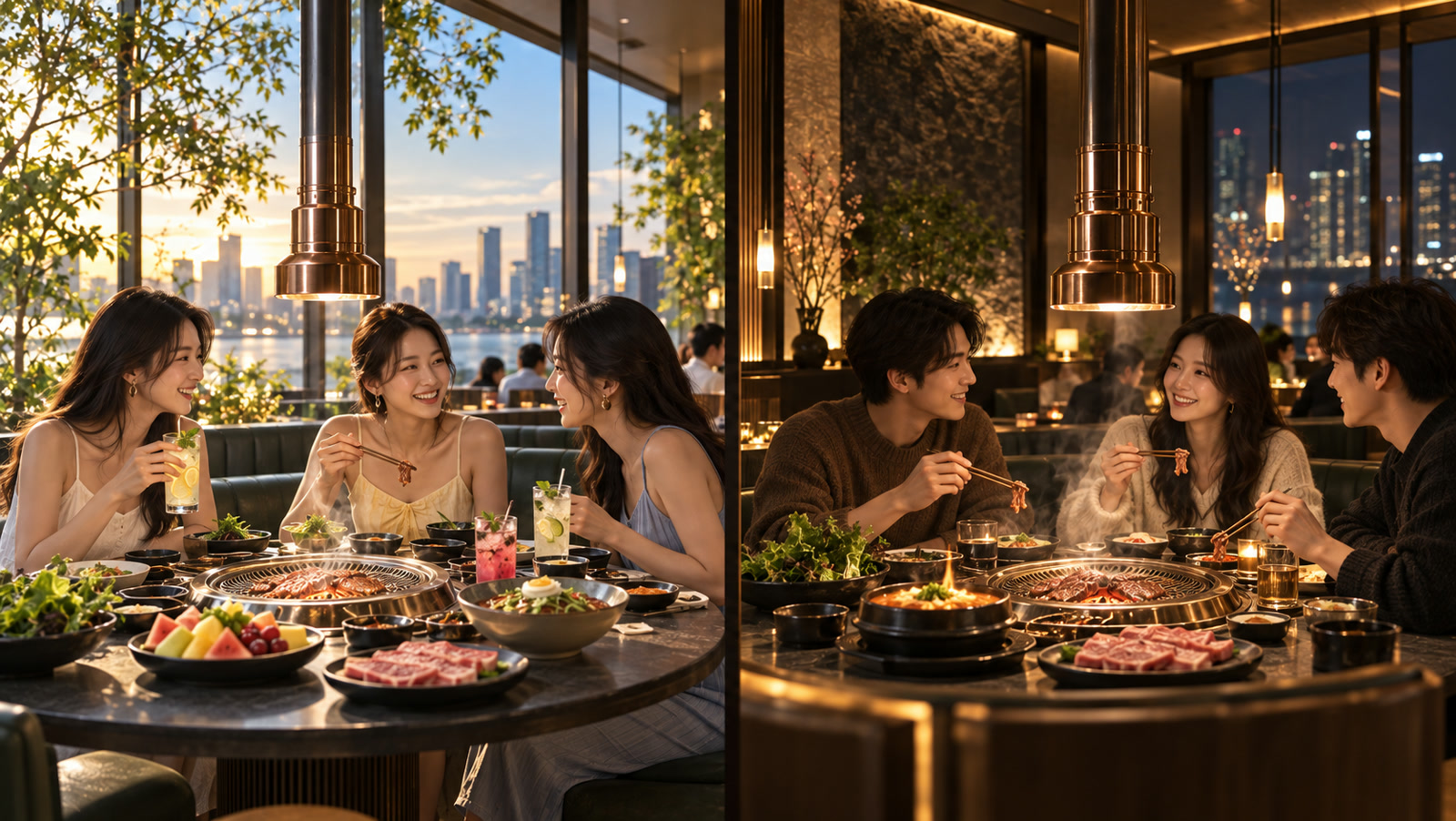 大连夏季清爽聚餐与秋冬暖食聚会的四季经营场景意向